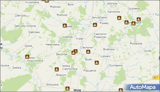 mapa Ciechomin gmina Wola Mysłowska, Ciechomin gmina Wola Mysłowska na mapie Targeo