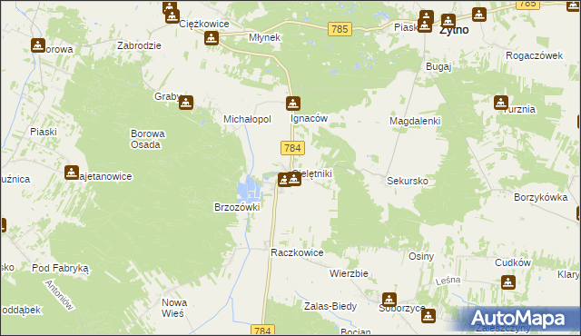 mapa Cielętniki gmina Dąbrowa Zielona, Cielętniki gmina Dąbrowa Zielona na mapie Targeo