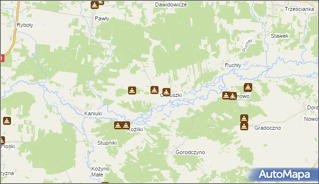 mapa Ciełuszki, Ciełuszki na mapie Targeo