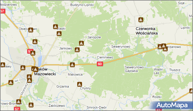 mapa Ciemniewo gmina Czerwonka, Ciemniewo gmina Czerwonka na mapie Targeo