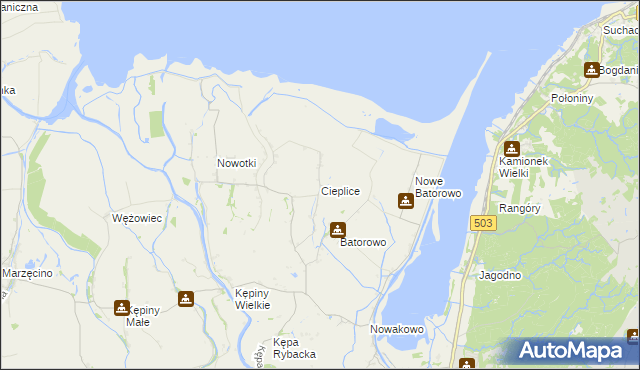 mapa Cieplice gmina Elbląg, Cieplice gmina Elbląg na mapie Targeo