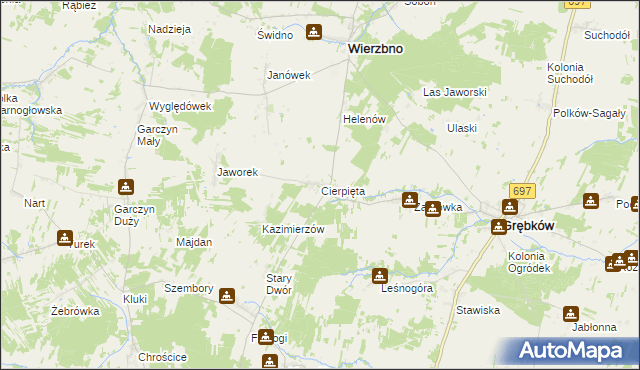 mapa Cierpięta gmina Wierzbno, Cierpięta gmina Wierzbno na mapie Targeo