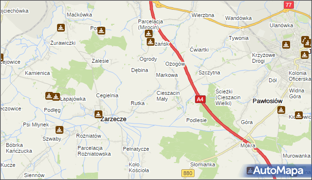 mapa Cieszacin Mały, Cieszacin Mały na mapie Targeo