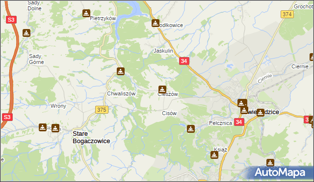 mapa Cieszów gmina Stare Bogaczowice, Cieszów gmina Stare Bogaczowice na mapie Targeo