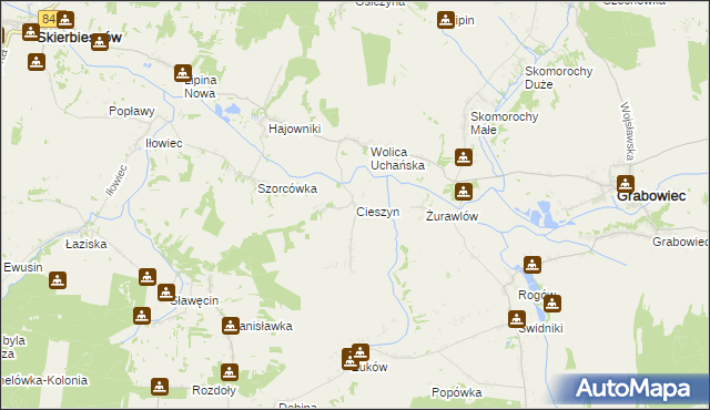 mapa Cieszyn gmina Grabowiec, Cieszyn gmina Grabowiec na mapie Targeo