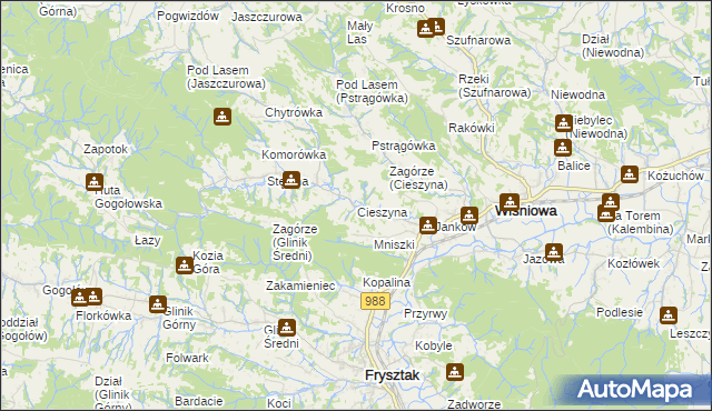 mapa Cieszyna, Cieszyna na mapie Targeo