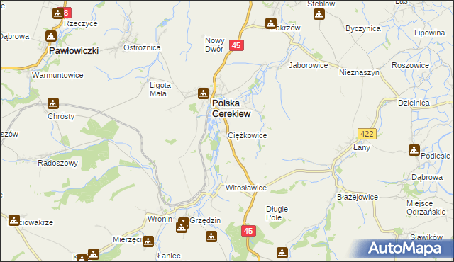 mapa Ciężkowice gmina Polska Cerekiew, Ciężkowice gmina Polska Cerekiew na mapie Targeo