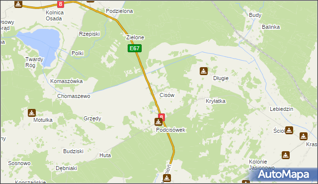 mapa Cisów gmina Sztabin, Cisów gmina Sztabin na mapie Targeo