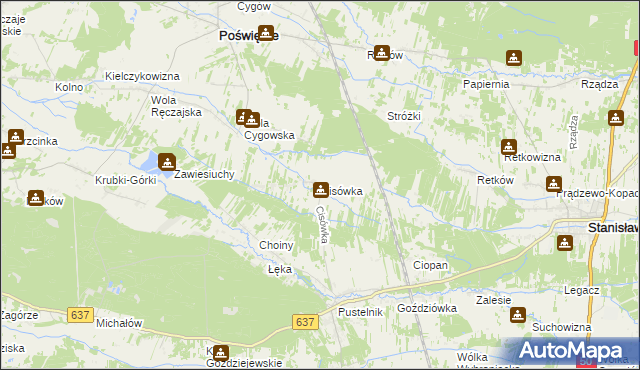 mapa Cisówka gmina Stanisławów, Cisówka gmina Stanisławów na mapie Targeo
