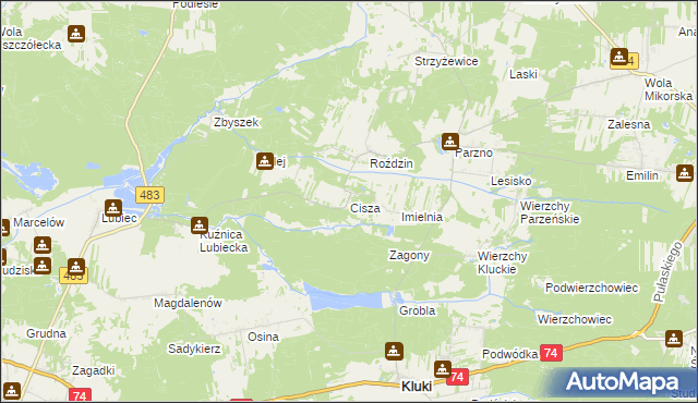 mapa Cisza gmina Kluki, Cisza gmina Kluki na mapie Targeo