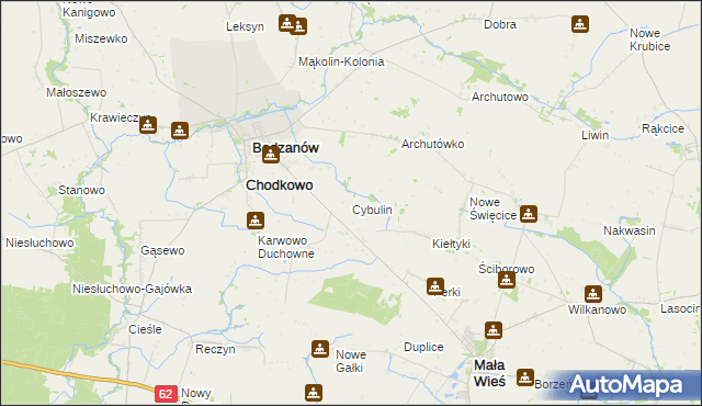 mapa Cybulin gmina Bodzanów, Cybulin gmina Bodzanów na mapie Targeo