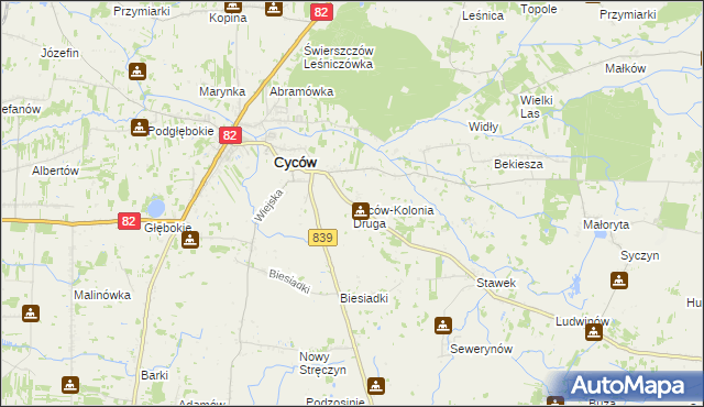 mapa Cyców-Kolonia Druga, Cyców-Kolonia Druga na mapie Targeo