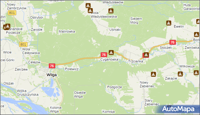 mapa Cyganówka gmina Wilga, Cyganówka gmina Wilga na mapie Targeo
