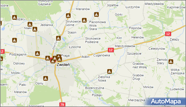 mapa Cyganówka gmina Zwoleń, Cyganówka gmina Zwoleń na mapie Targeo