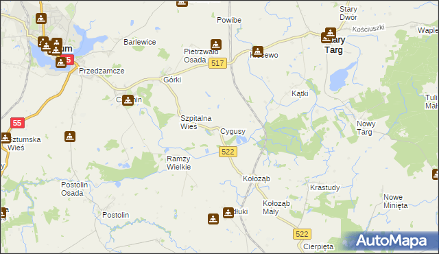 mapa Cygusy, Cygusy na mapie Targeo