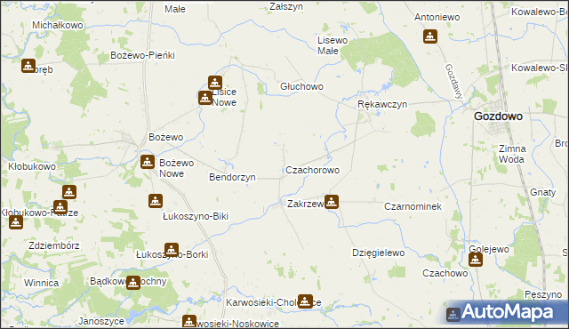 mapa Czachorowo gmina Gozdowo, Czachorowo gmina Gozdowo na mapie Targeo