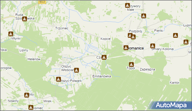 mapa Czachy gmina Domanice, Czachy gmina Domanice na mapie Targeo