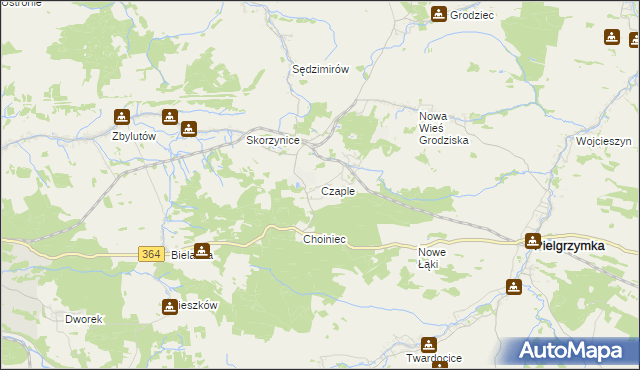 mapa Czaple gmina Pielgrzymka, Czaple gmina Pielgrzymka na mapie Targeo