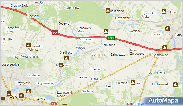 mapa Czaplinek gmina Zgierz, Czaplinek gmina Zgierz na mapie Targeo