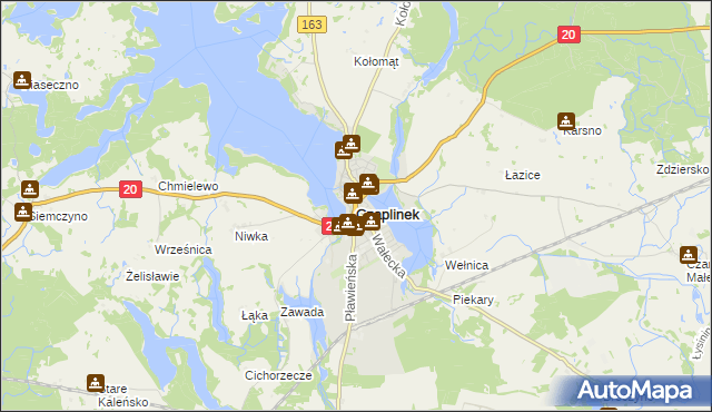 mapa Czaplinek powiat drawski, Czaplinek powiat drawski na mapie Targeo