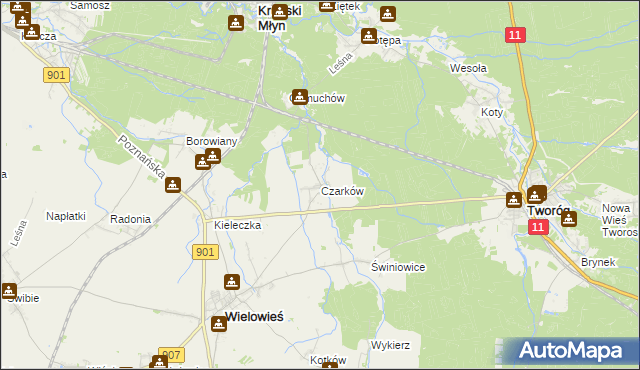 mapa Czarków gmina Wielowieś, Czarków gmina Wielowieś na mapie Targeo