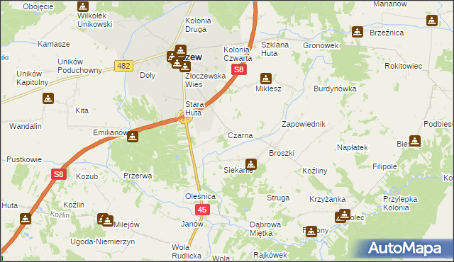 mapa Czarna gmina Złoczew, Czarna gmina Złoczew na mapie Targeo