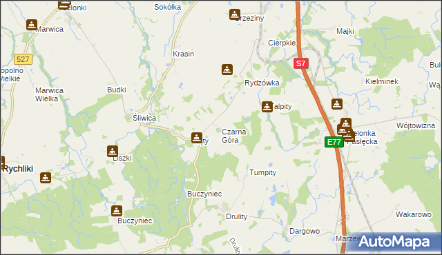 mapa Czarna Góra gmina Pasłęk, Czarna Góra gmina Pasłęk na mapie Targeo