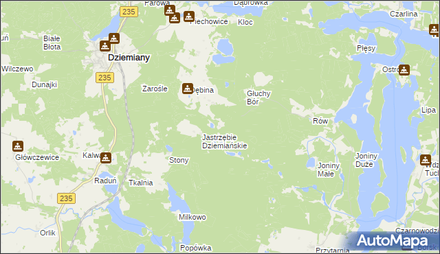 mapa Czarne gmina Dziemiany, Czarne gmina Dziemiany na mapie Targeo