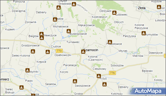 mapa Czarnocin powiat kazimierski, Czarnocin powiat kazimierski na mapie Targeo