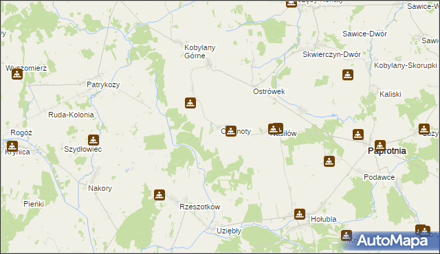 mapa Czarnoty gmina Paprotnia, Czarnoty gmina Paprotnia na mapie Targeo