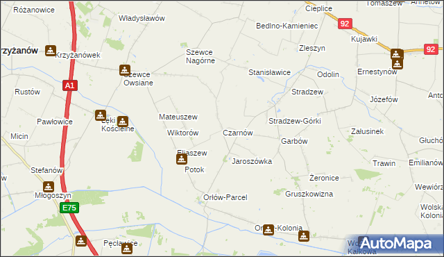 mapa Czarnów gmina Bedlno, Czarnów gmina Bedlno na mapie Targeo