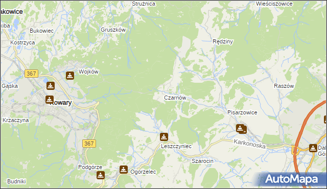 mapa Czarnów gmina Kamienna Góra, Czarnów gmina Kamienna Góra na mapie Targeo