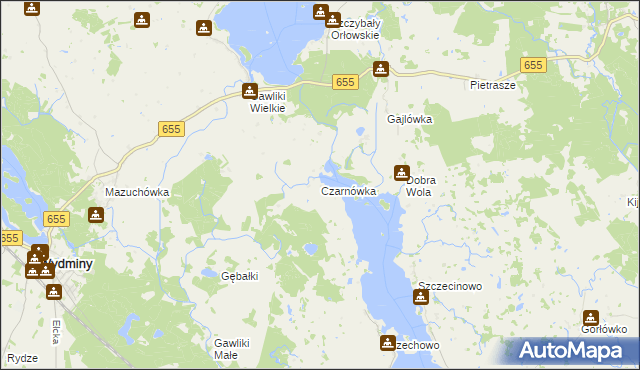 mapa Czarnówka gmina Wydminy, Czarnówka gmina Wydminy na mapie Targeo