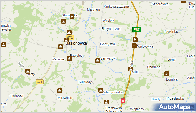 mapa Czarnystok gmina Jasionówka, Czarnystok gmina Jasionówka na mapie Targeo