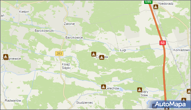 mapa Czasław gmina Otyń, Czasław gmina Otyń na mapie Targeo