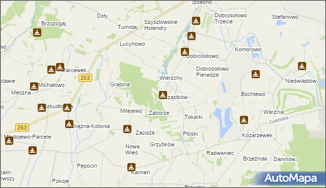 mapa Cząstków gmina Kazimierz Biskupi, Cząstków gmina Kazimierz Biskupi na mapie Targeo