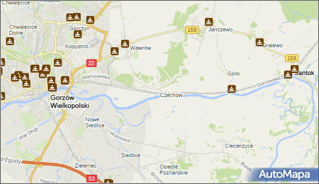 mapa Czechów gmina Santok, Czechów gmina Santok na mapie Targeo