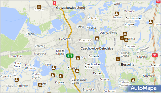 mapa Czechowic-Dziedzic, Czechowice-Dziedzice na mapie Targeo