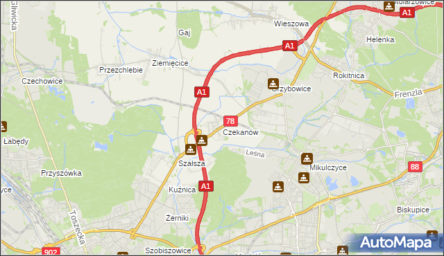 mapa Czekanów gmina Zbrosławice, Czekanów gmina Zbrosławice na mapie Targeo