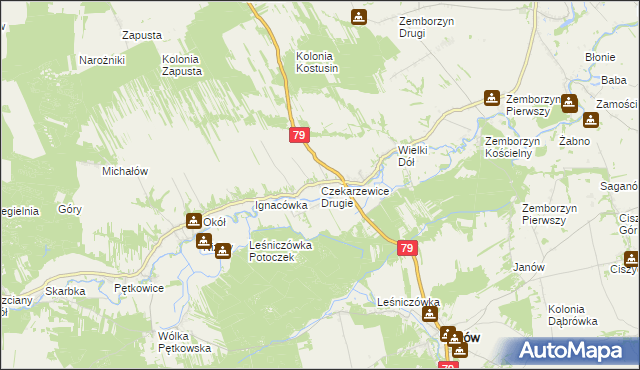 mapa Czekarzewice Drugie, Czekarzewice Drugie na mapie Targeo