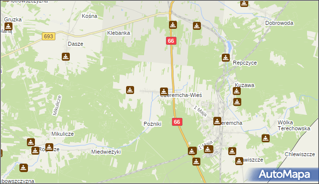 mapa Czeremcha-Wieś, Czeremcha-Wieś na mapie Targeo