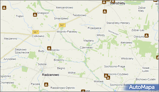 mapa Czerniewo gmina Radzanowo, Czerniewo gmina Radzanowo na mapie Targeo