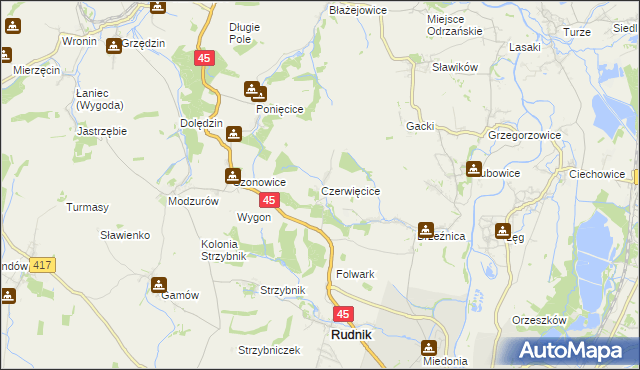 mapa Czerwięcice, Czerwięcice na mapie Targeo