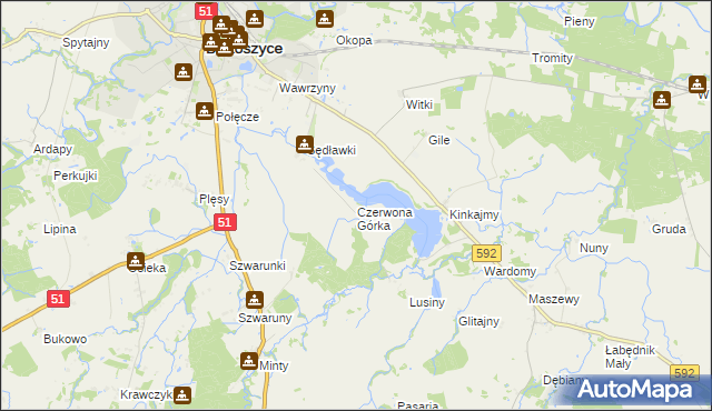 mapa Czerwona Górka gmina Bartoszyce, Czerwona Górka gmina Bartoszyce na mapie Targeo