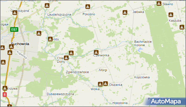 mapa Czerwonka gmina Suchowola, Czerwonka gmina Suchowola na mapie Targeo