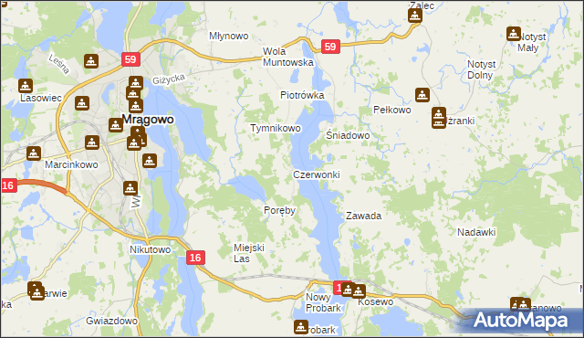 mapa Czerwonki gmina Mrągowo, Czerwonki gmina Mrągowo na mapie Targeo