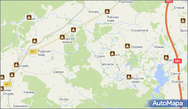 mapa Czyprki gmina Prostki, Czyprki gmina Prostki na mapie Targeo