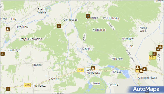 mapa Dąbek gmina Dąbrowa Zielona, Dąbek gmina Dąbrowa Zielona na mapie Targeo