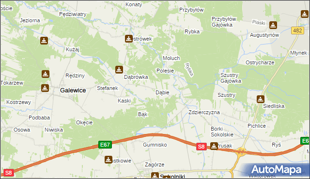 mapa Dąbie gmina Galewice, Dąbie gmina Galewice na mapie Targeo