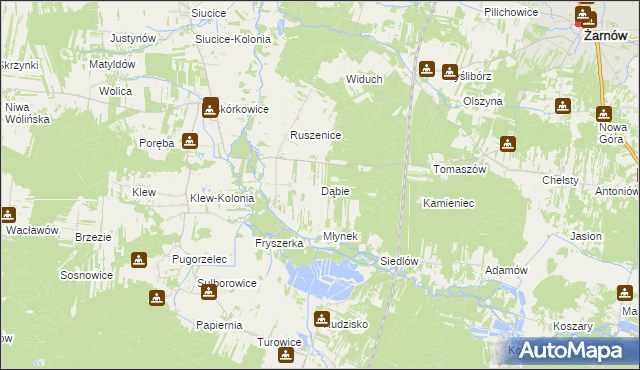 mapa Dąbie gmina Żarnów, Dąbie gmina Żarnów na mapie Targeo